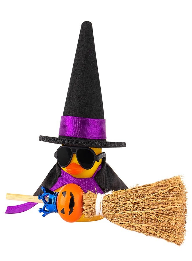 wonuu Halloween Rubber Duck Witch Duck Car Decorations Halloween Accessories Witch Hat Pumpkin Skull and Cloak, Pumpkin Broom - Image 1